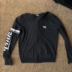 A cute dark gray sip up sweatshirt